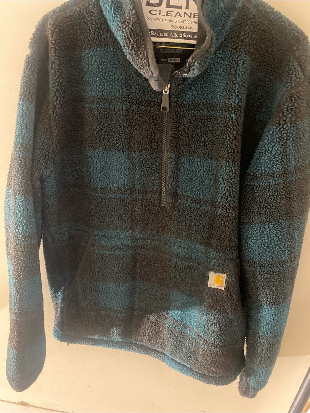 Carhartt Men's Teal and Charcoal Sherpa Zip-Up Pullover